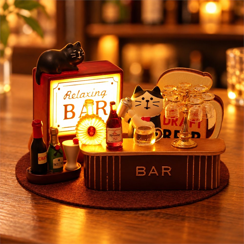 Bartender Cat Bar Diorama, Lighted Miniature Pub Decor, Cat Lover Gift