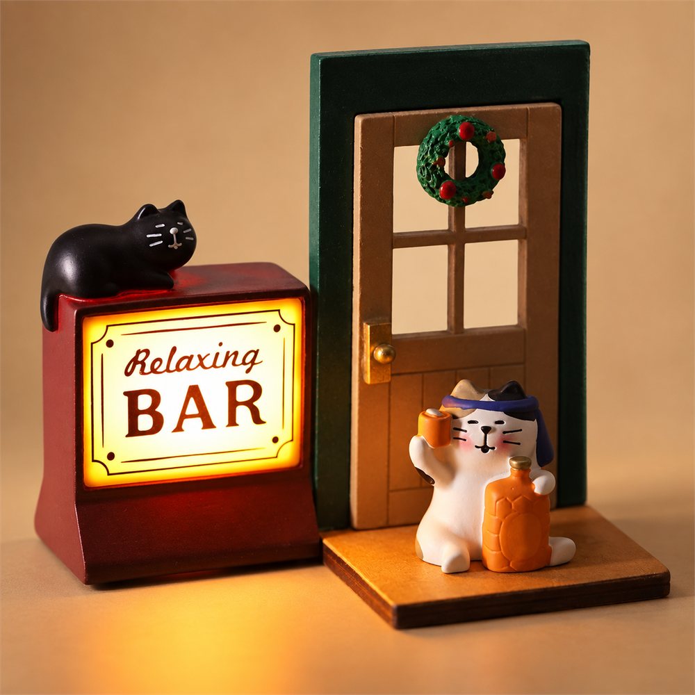 Bartender Cat Bar Diorama, Lighted Miniature Pub Decor, Cat Lover Gift