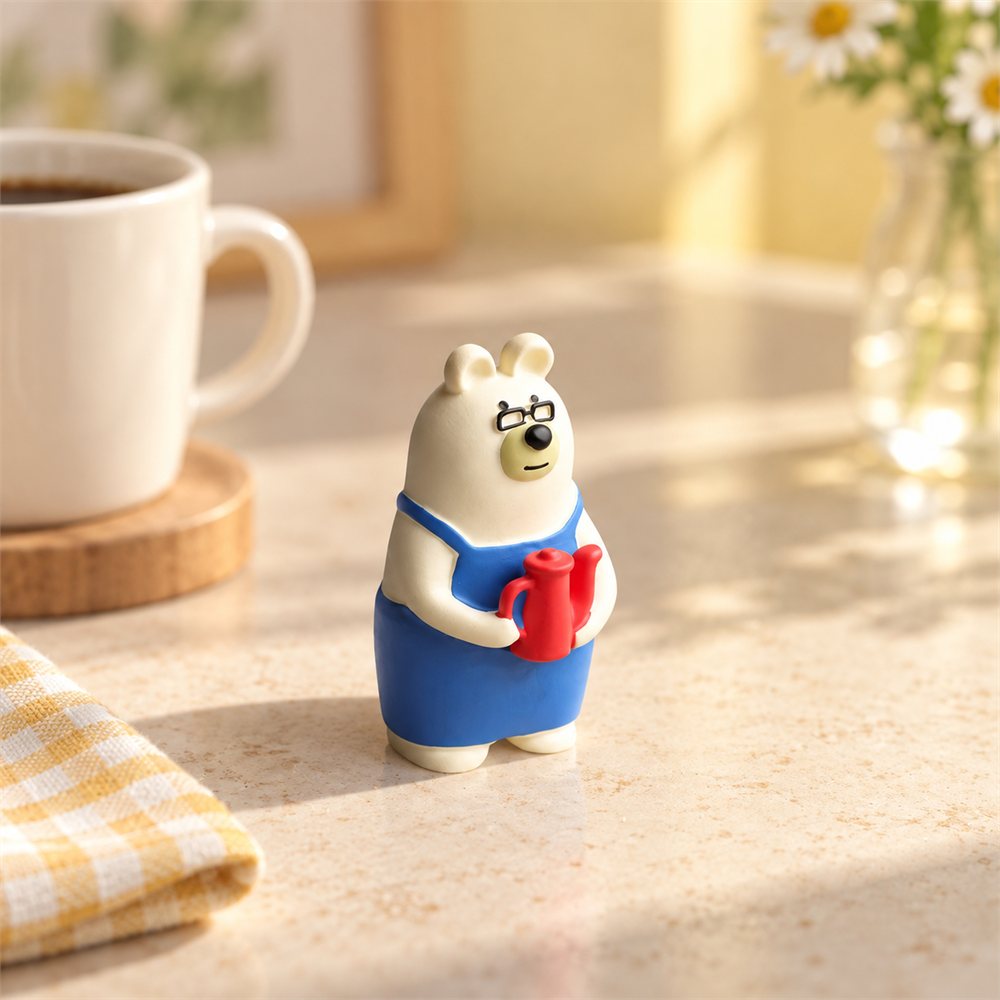 Coffee Break Bear Figurine Set, Cozy Cafe Desk Decor, Coffee Lover Gift
