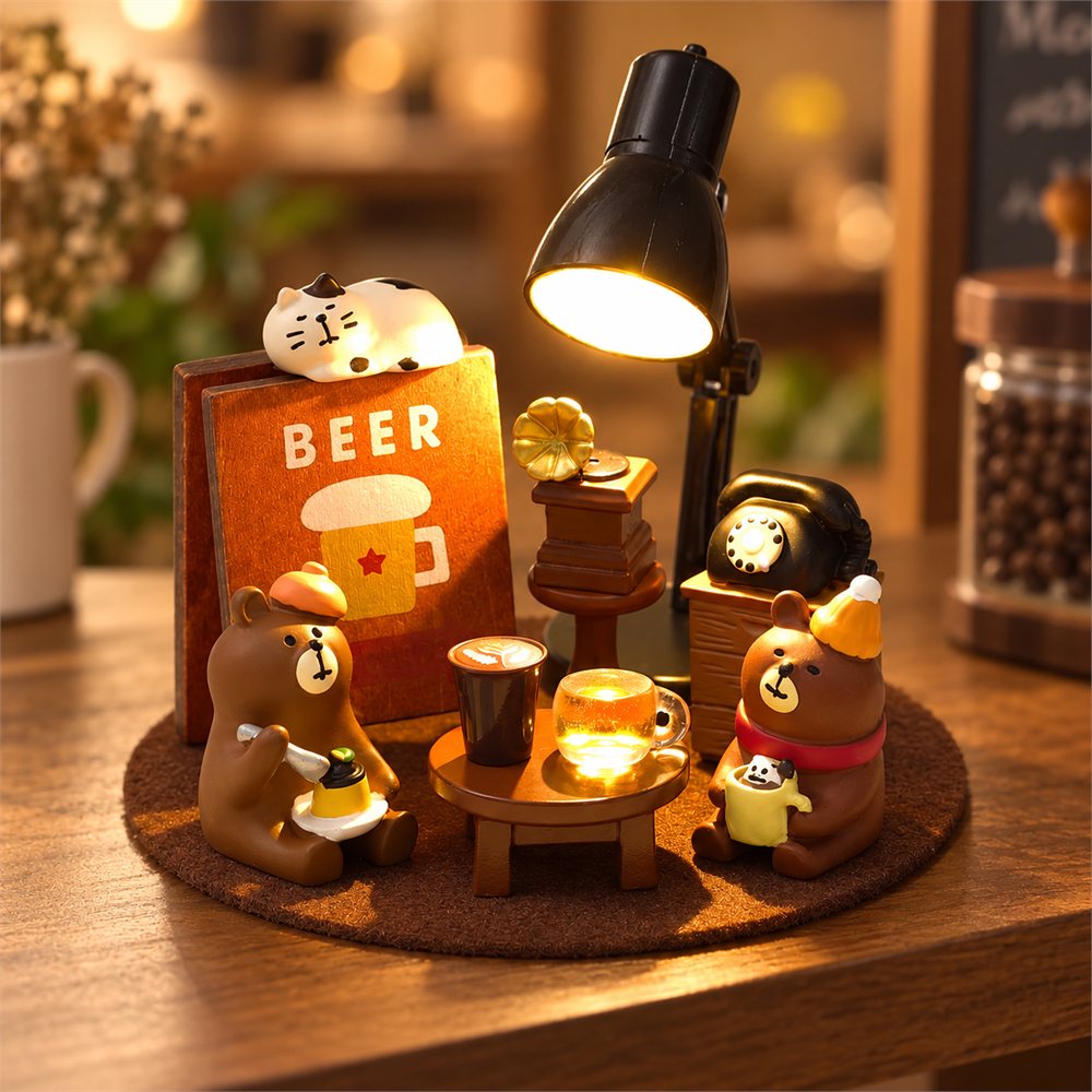 Coffee Bear Cafe Diorama, Lighted Desk Decor, Coffee Lover Gift