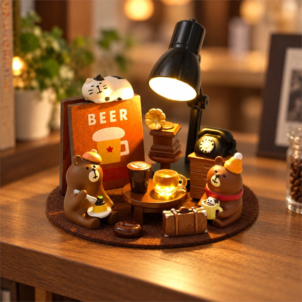Coffee Bear Cafe Diorama, Lighted Desk Decor, Coffee Lover Gift