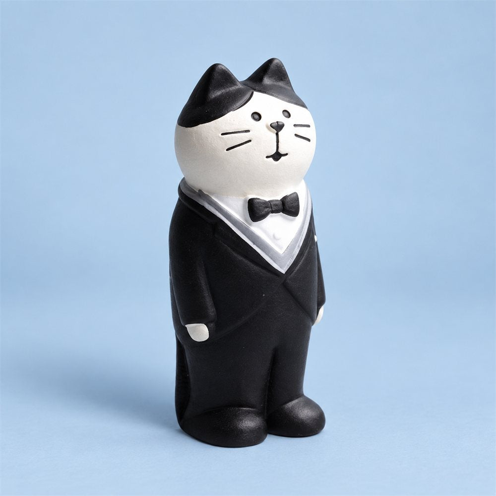 Tuxedo Cat Piano Figurine Set, Miniature Music Desk Decor, Pianist Gift