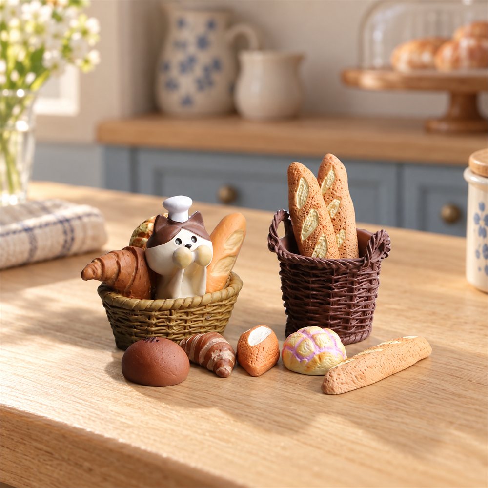 Cat Bakery Figurine Set, Miniature Bread Shop Decor, Baker Gift