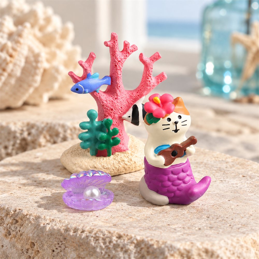 Diving Bear Ocean Diorama, Ceramic Coral Miniature Scene, Coastal Gift
