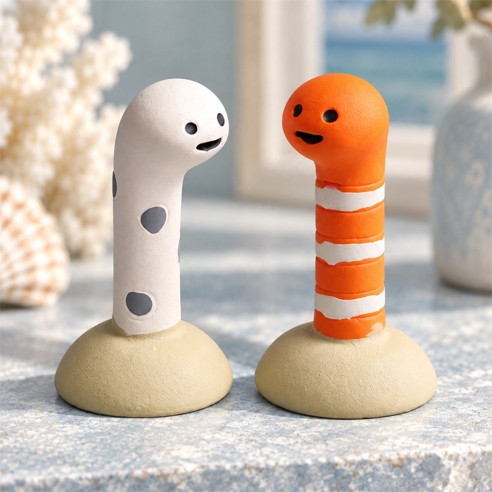 Ocean Creature Figurine Set, Ceramic Coral and Shell Miniatures, Coastal Decor