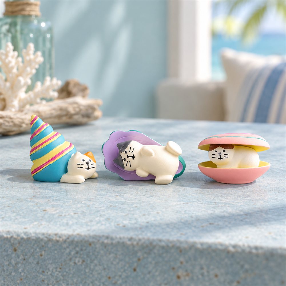 Ocean Creature Figurine Set, Ceramic Coral and Shell Miniatures, Coastal Decor