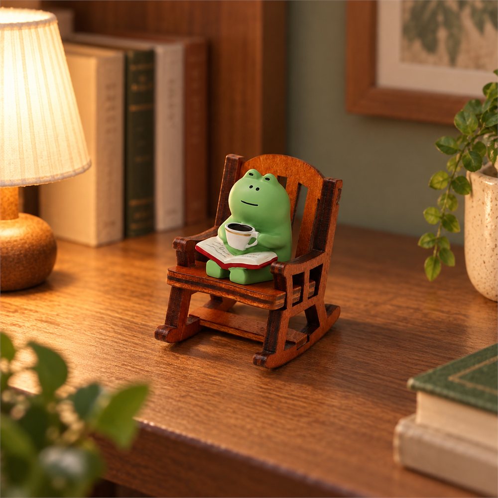 Reading Frog Rocking Chair Night Light, Cozy Bookish Desk Decor, Frog Lover Gift