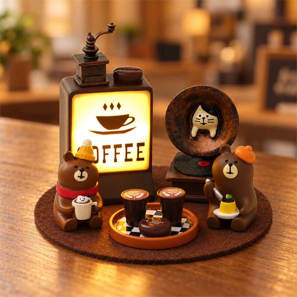 Coffee Bear Cafe Night Light, Miniature Coffee Shop Decor, Coffee Lover Gift