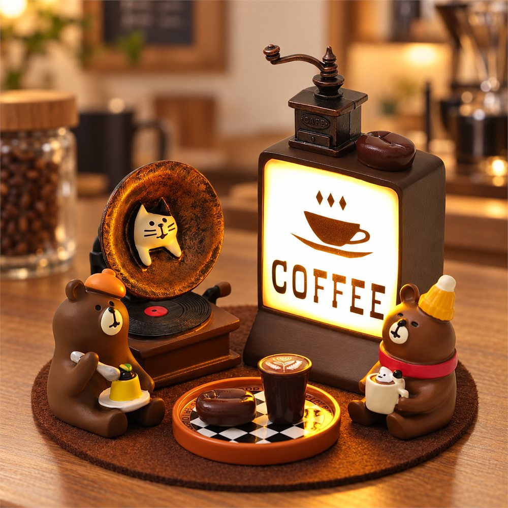 Coffee Bear Cafe Night Light, Miniature Coffee Shop Decor, Coffee Lover Gift