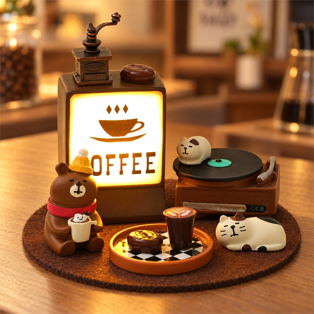 Coffee Bear Cafe Night Light, Miniature Coffee Shop Decor, Coffee Lover Gift