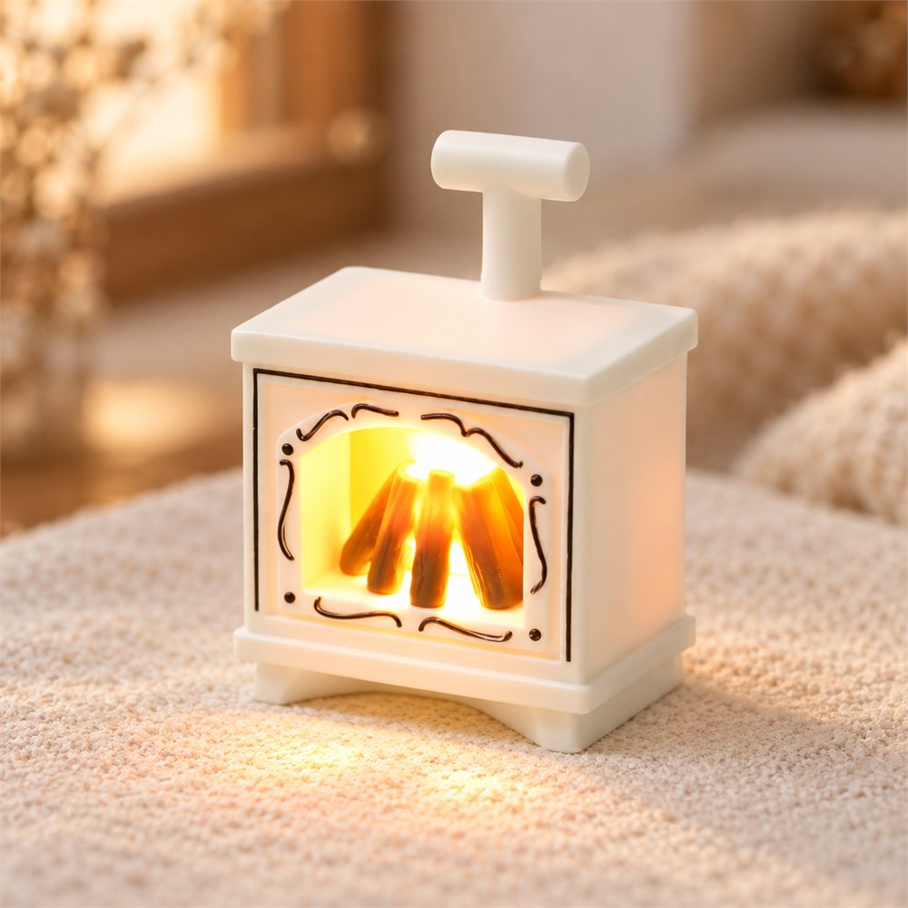 Fireplace Cat Night Light, Cozy Winter Desk Diorama, Cat Lover Gift