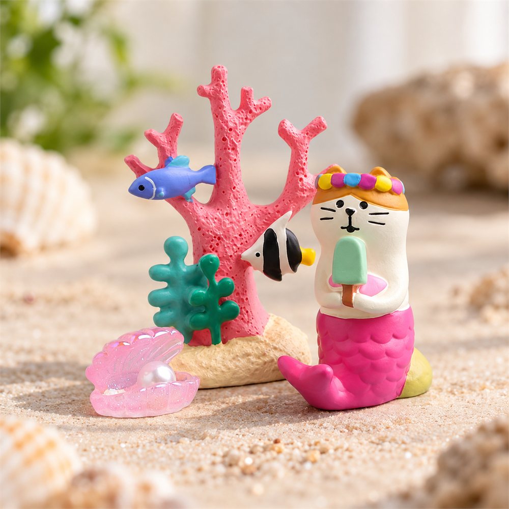 Mermaid Coral House Diorama, Ceramic Ocean Figurine Set, Coastal Gift