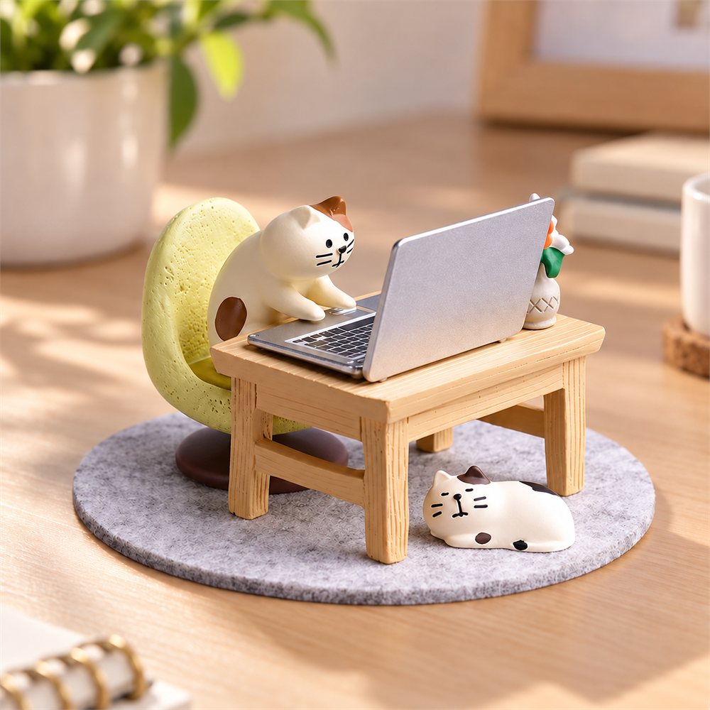 Laptop Cat Office Diorama, Work From Home Desk Decor, Coworker Gift