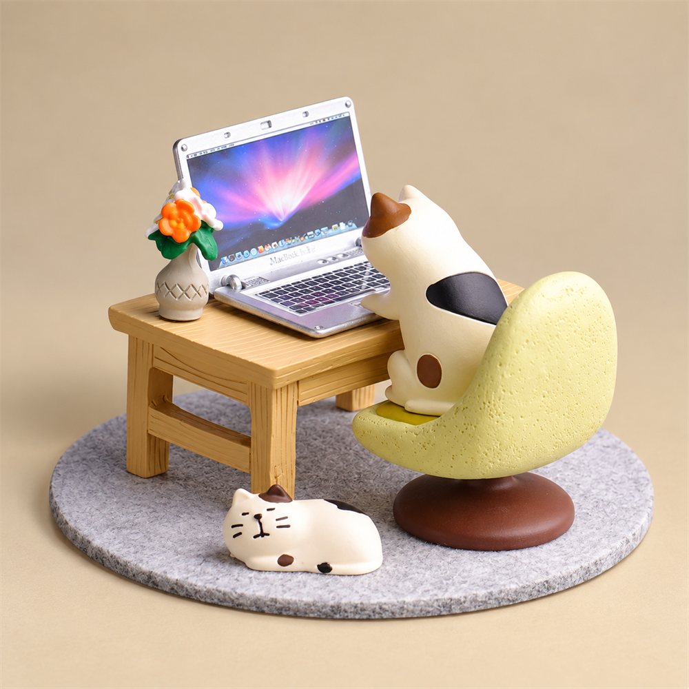 Laptop Cat Office Diorama, Work From Home Desk Decor, Coworker Gift