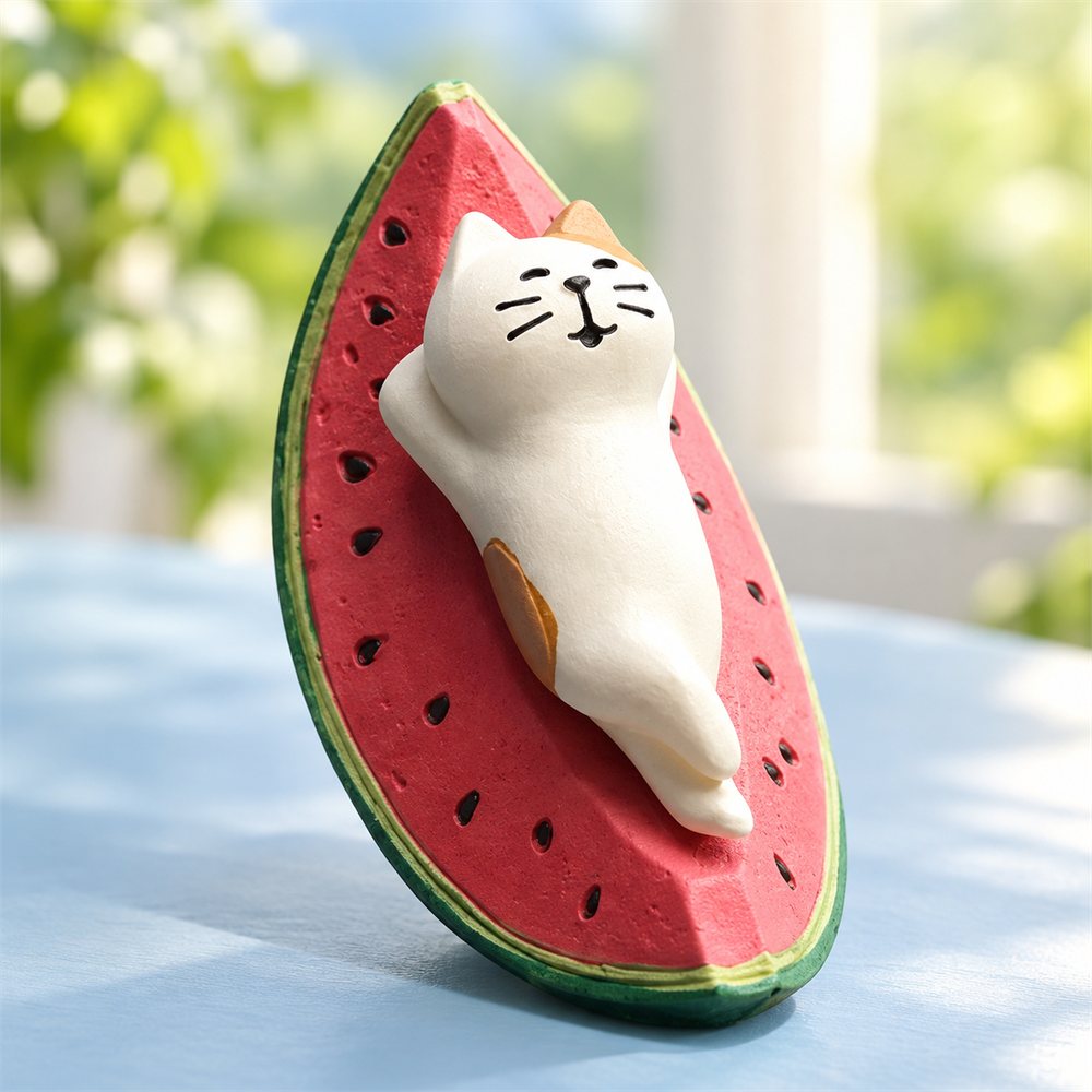 Watermelon Cat Figurine Set, Summer Fruit Desk Decor, Cat Lover Gift