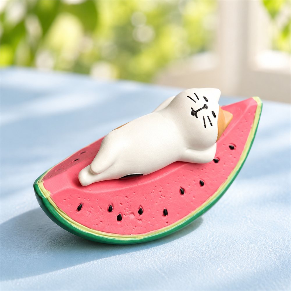 Watermelon Cat Figurine Set, Summer Fruit Desk Decor, Cat Lover Gift