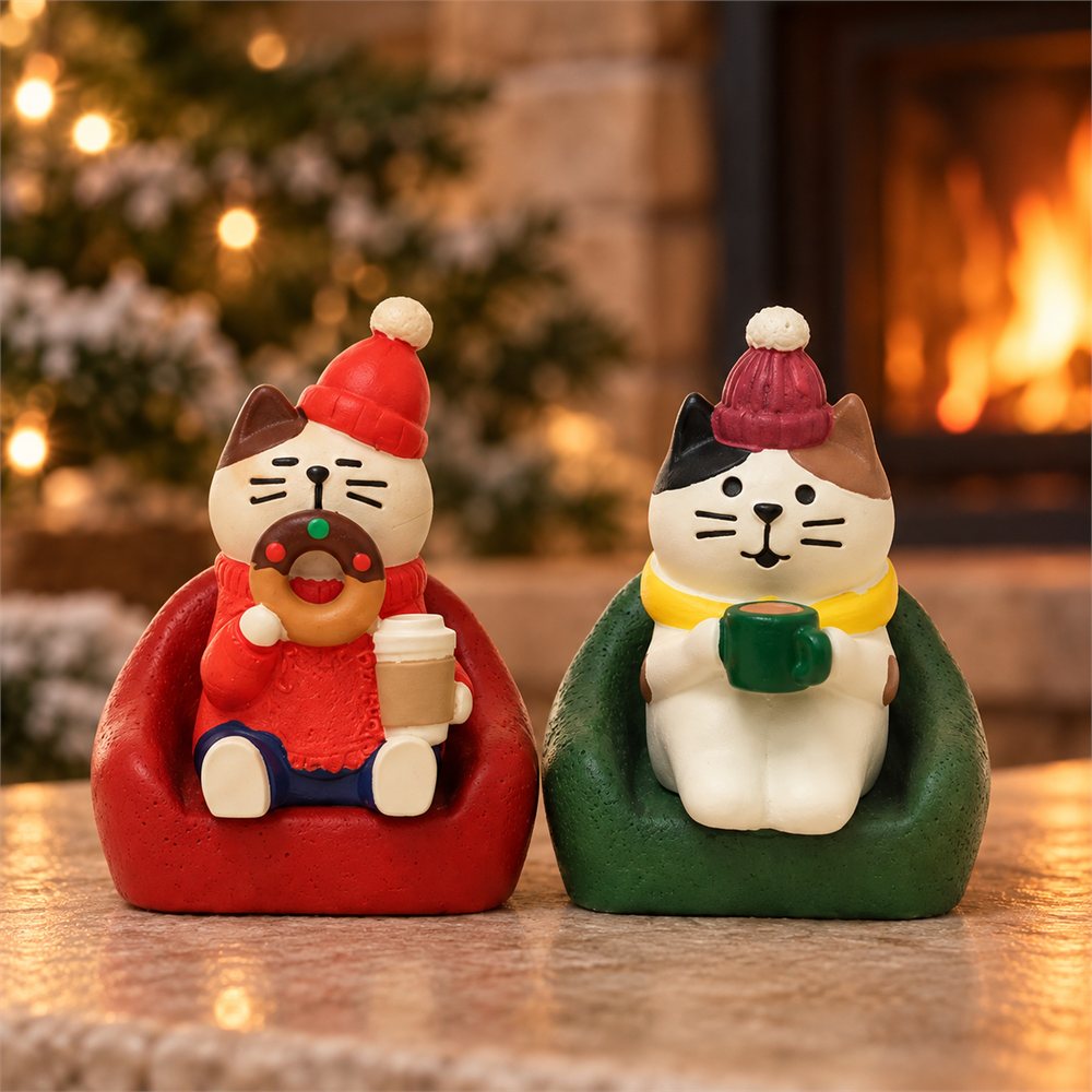 Christmas Fireplace Cat Night Light, Holiday Desk Diorama, Cat Lover Gift