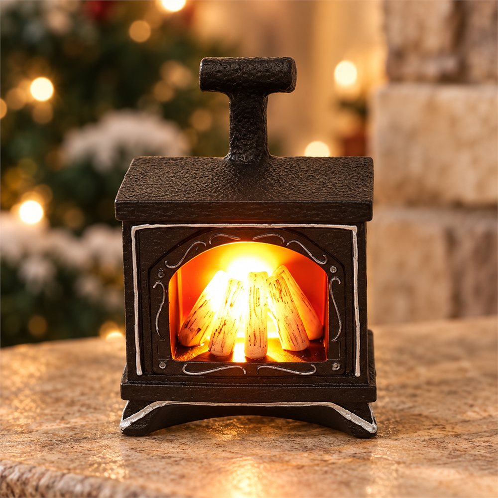 Christmas Fireplace Cat Night Light, Holiday Desk Diorama, Cat Lover Gift