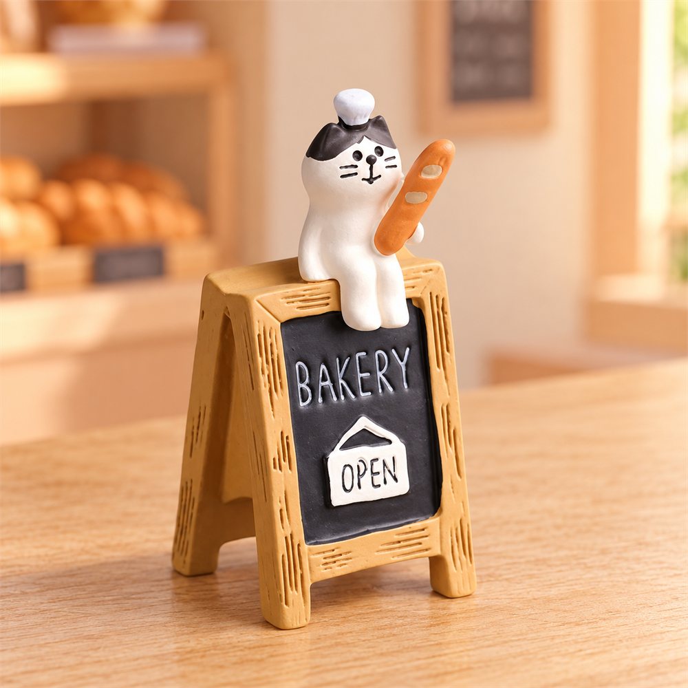 Cat Bakery Miniature Set, Bread Shop Desk Decor, Baker Gift