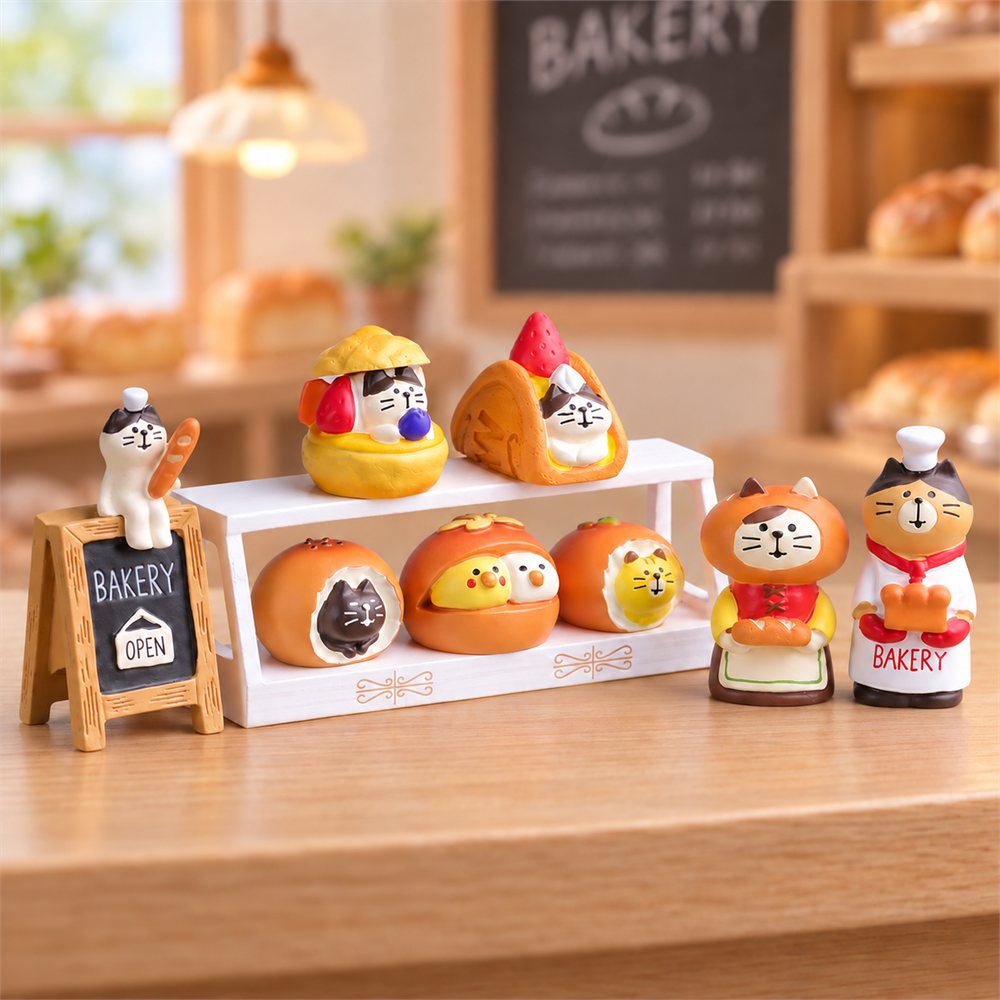 Cat Bakery Miniature Set, Bread Shop Desk Decor, Baker Gift