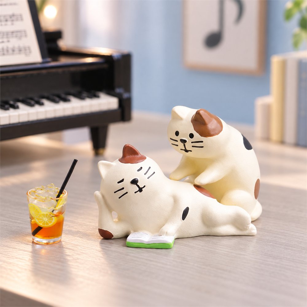Keyboard Cat Figurine Set, Miniature Music Desk Decor, Pianist Gift