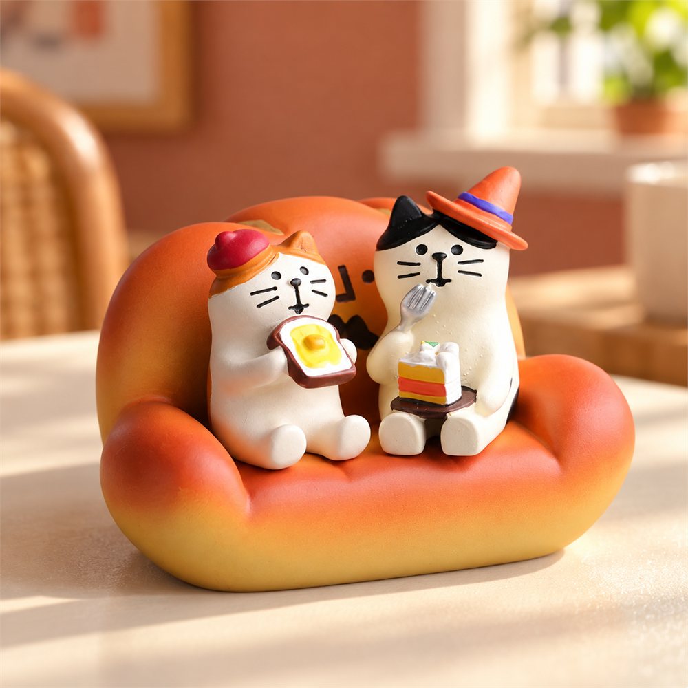 Cozy Bread Sofa Cat Figurine Set, Homebody Desk Decor, Cat Lover Gift