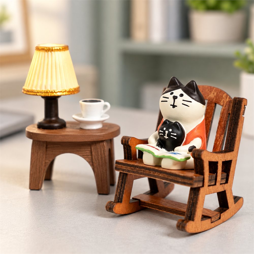 Frog Rocking Chair Figurine Set, Cozy Reading Desk Decor, Frog Lover Gift