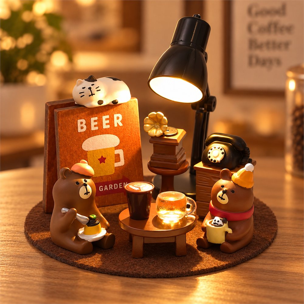 Beer Bear Pub Night Light, Miniature Bar Desk Diorama, Bear Lover Gift