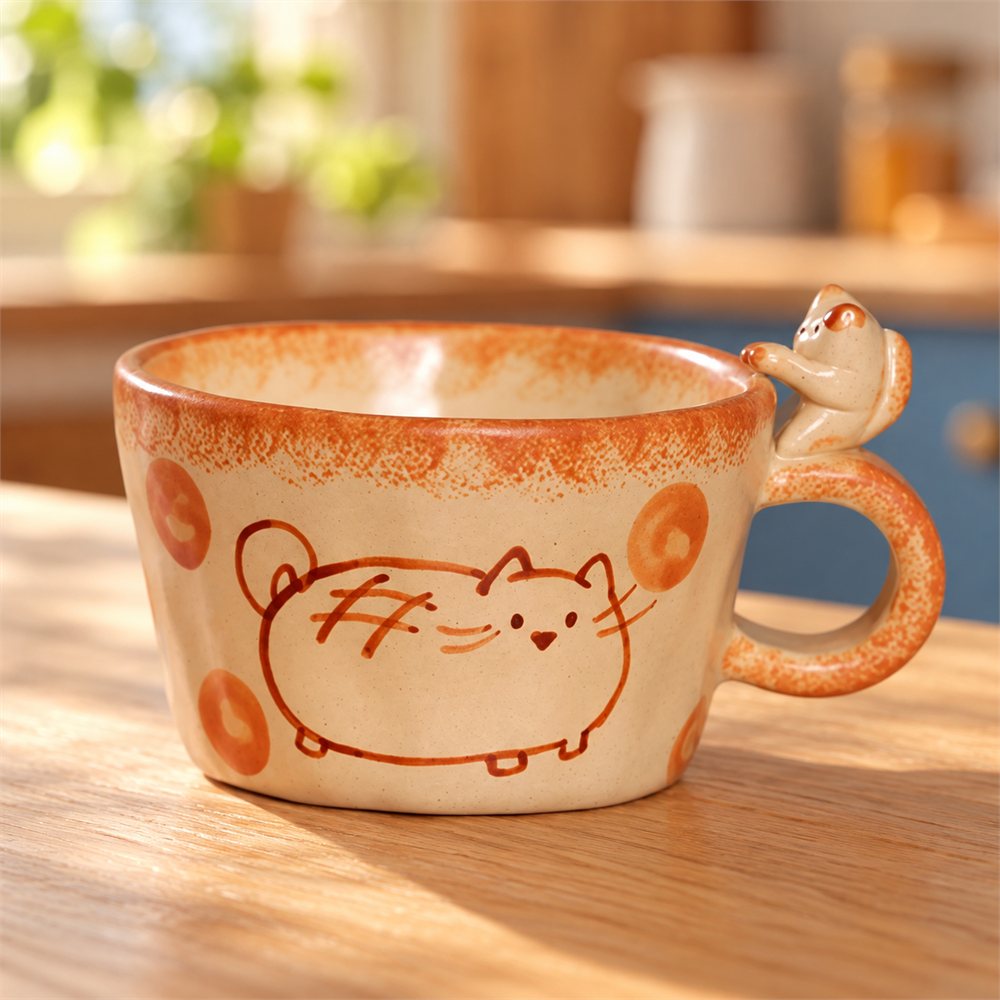 Cat Bread Ceramic Mug, Handmade Pottery Coffee Cup, Cat Lover Gift