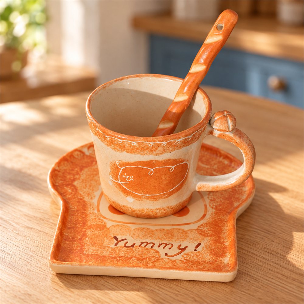 Cat Bread Ceramic Mug, Handmade Pottery Coffee Cup, Cat Lover Gift