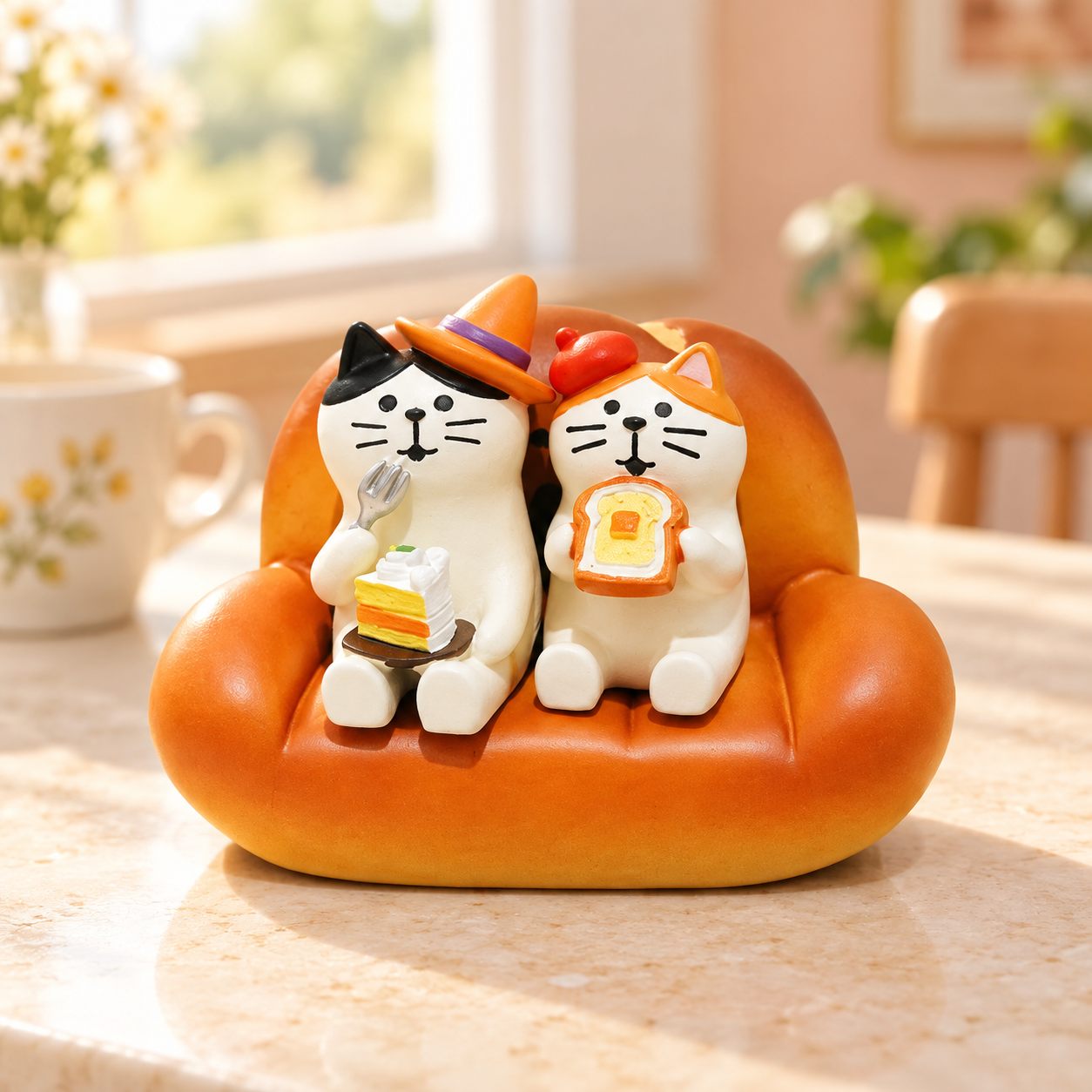 Two cats on an orange sofa