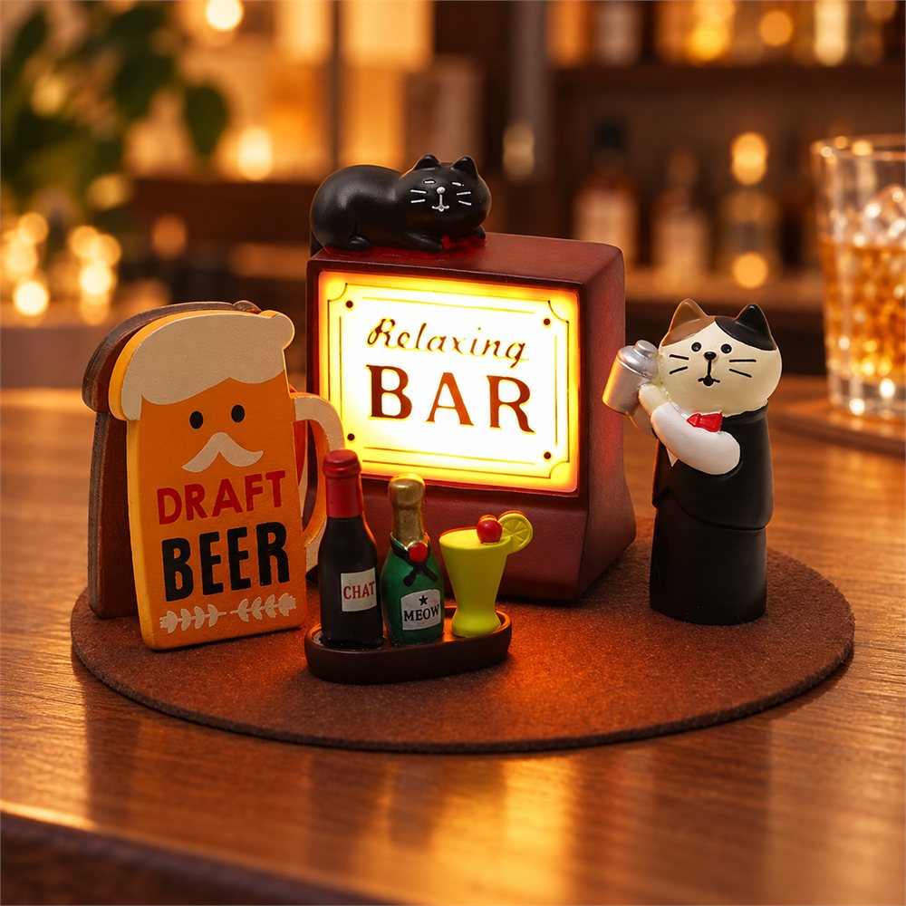 Bartender Cat Bar Diorama, Lighted Miniature Pub Decor, Cat Lover Gift