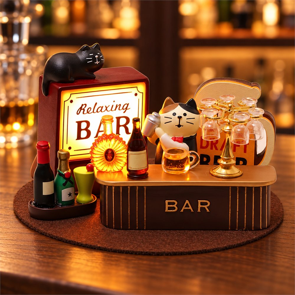 Bartender Cat Bar Diorama, Lighted Miniature Pub Decor, Cat Lover Gift
