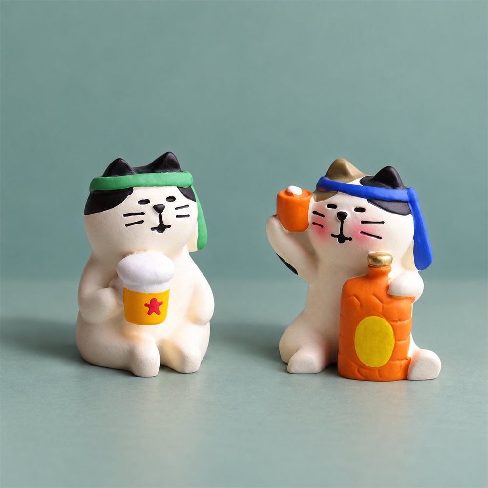 Drinking Cat Figurine Set, Funny Bar Desk Decor, Cat Lover Gift