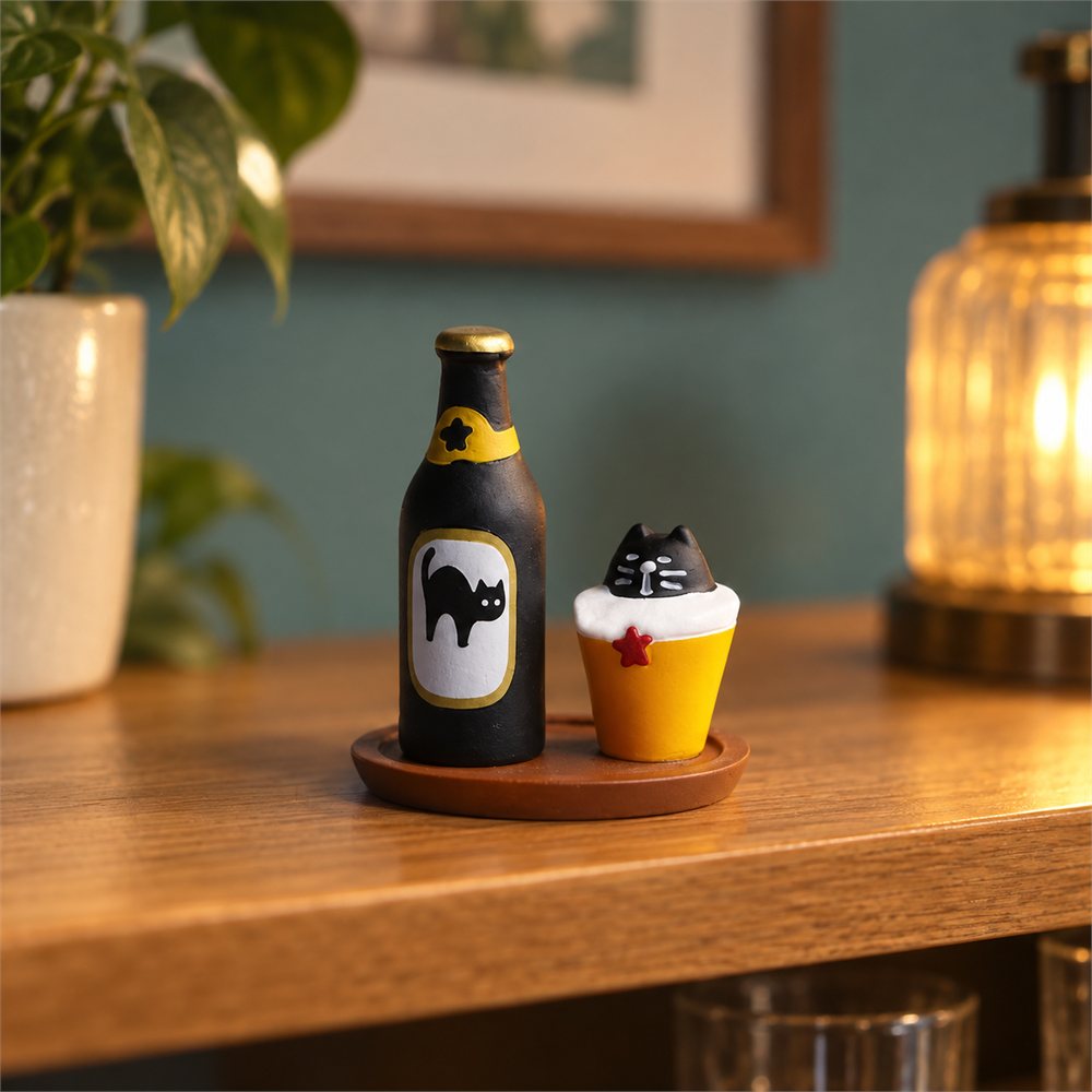 Drinking Cat Figurine Set, Funny Bar Desk Decor, Cat Lover Gift