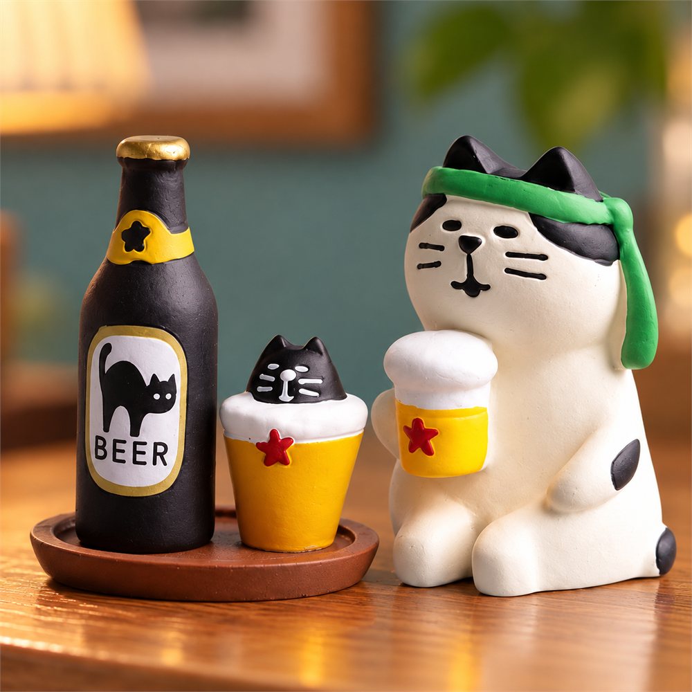 Drinking Cat Figurine Set, Funny Bar Desk Decor, Cat Lover Gift
