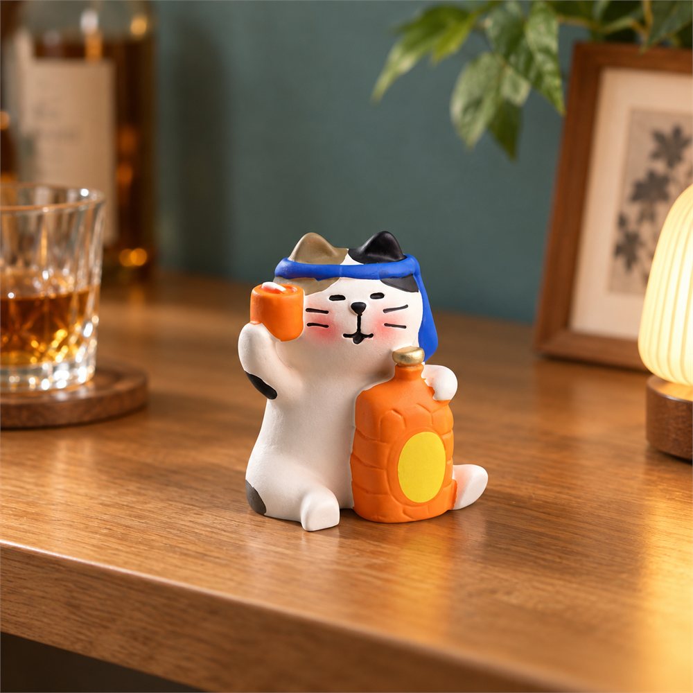 Drinking Cat Figurine Set, Funny Bar Desk Decor, Cat Lover Gift