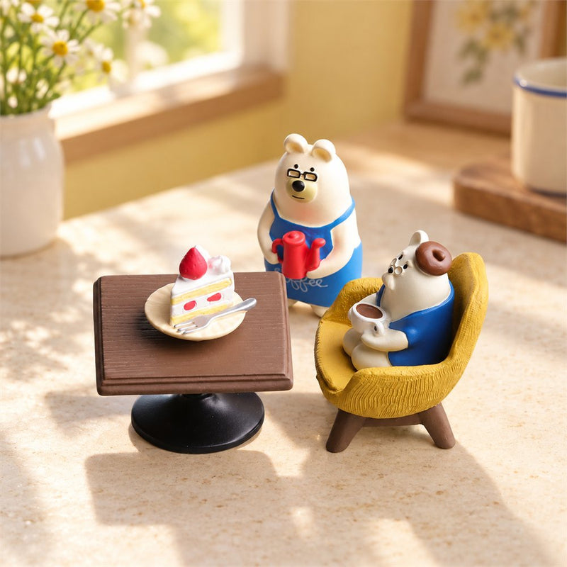 Coffee Break Bear Figurine Set, Cozy Cafe Desk Decor, Coffee Lover Gift