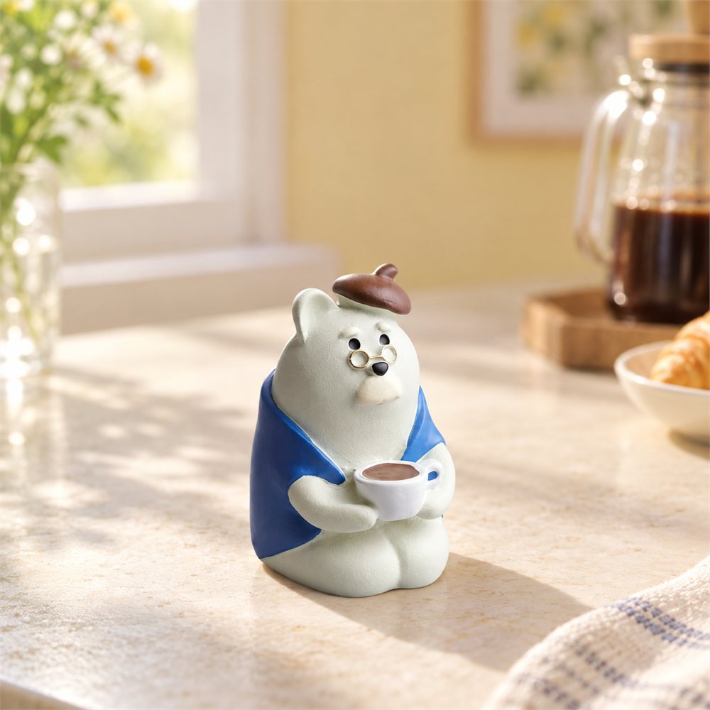 Coffee Break Bear Figurine Set, Cozy Cafe Desk Decor, Coffee Lover Gift