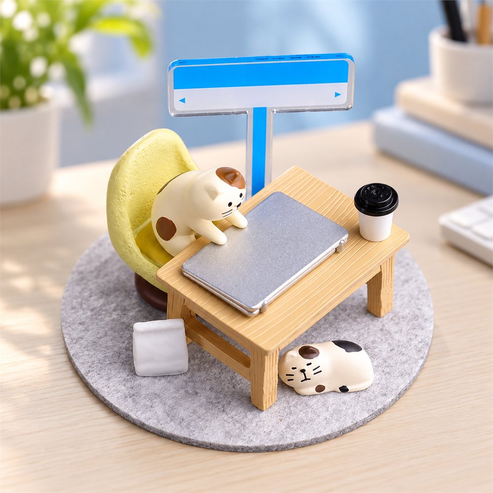 Work From Home Cat Diorama, Computer Desk Figurine, Coworker Gift