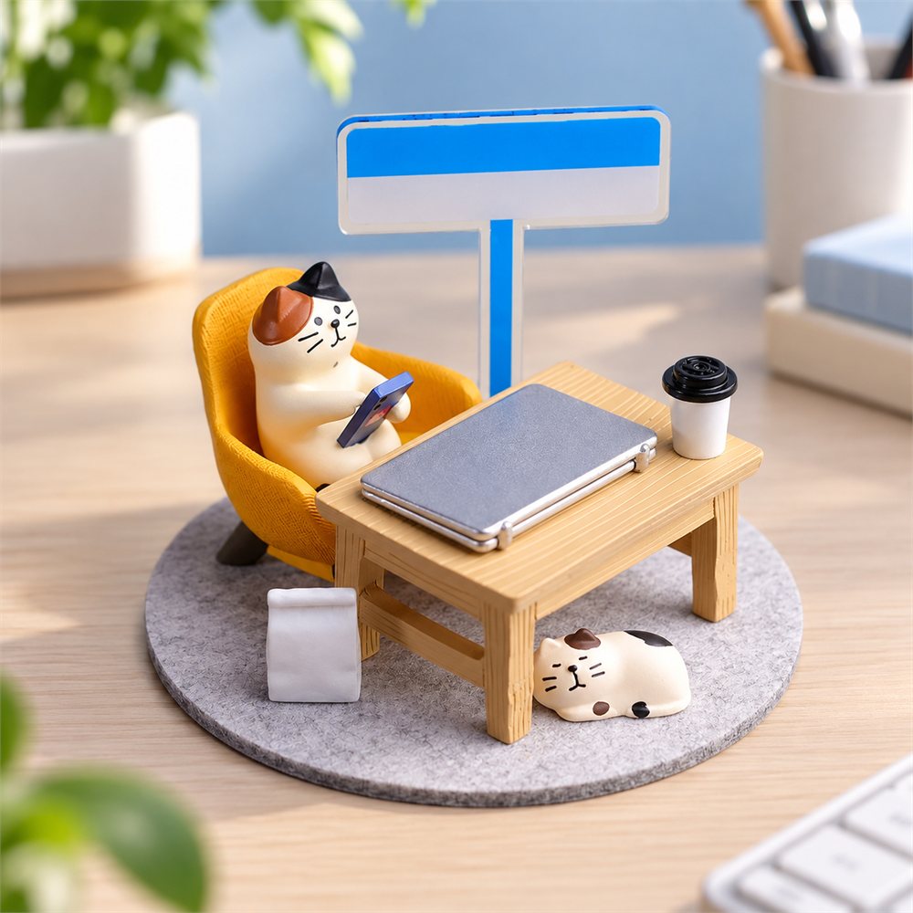 Work From Home Cat Diorama, Computer Desk Figurine, Coworker Gift