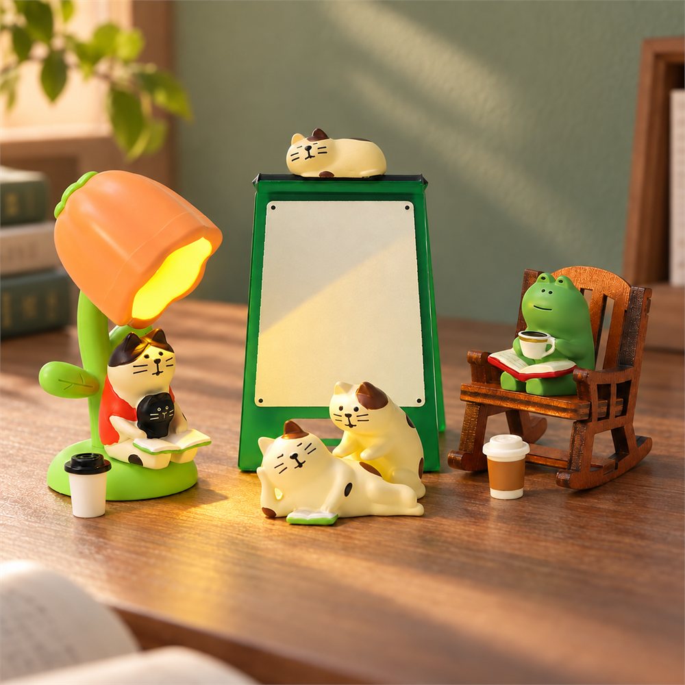 Cat Desk Message Board Night Light, Cozy Office Diorama, Coworker Gift