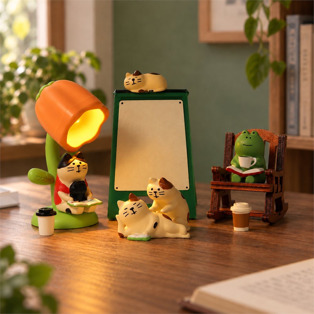 Cat Desk Message Board Night Light, Cozy Office Diorama, Coworker Gift