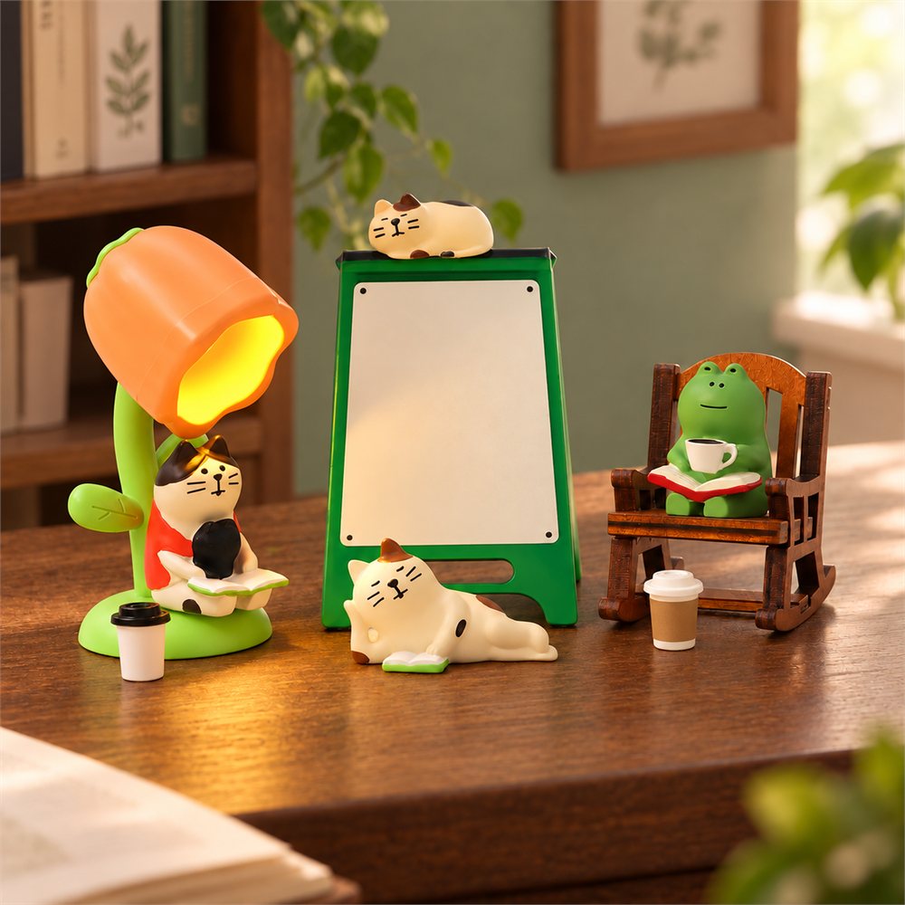 Cat Desk Message Board Night Light, Cozy Office Diorama, Coworker Gift