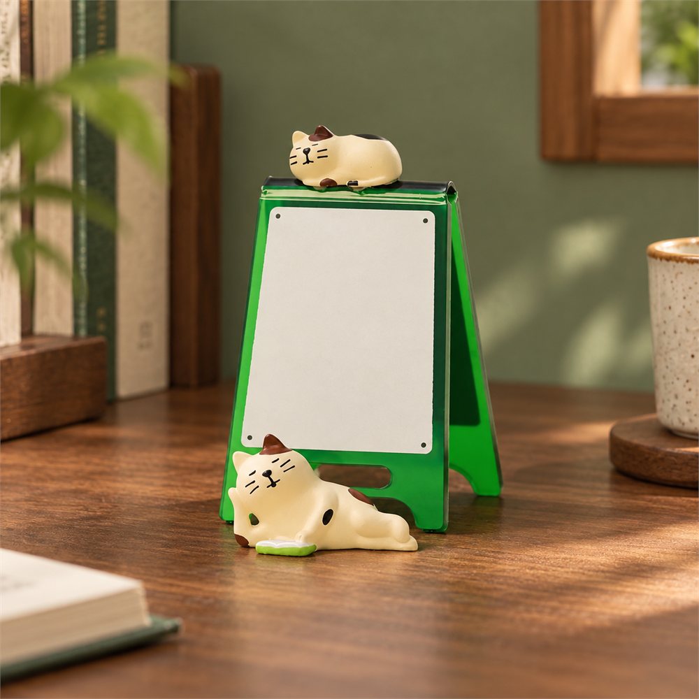 Cat Desk Message Board Night Light, Cozy Office Diorama, Coworker Gift