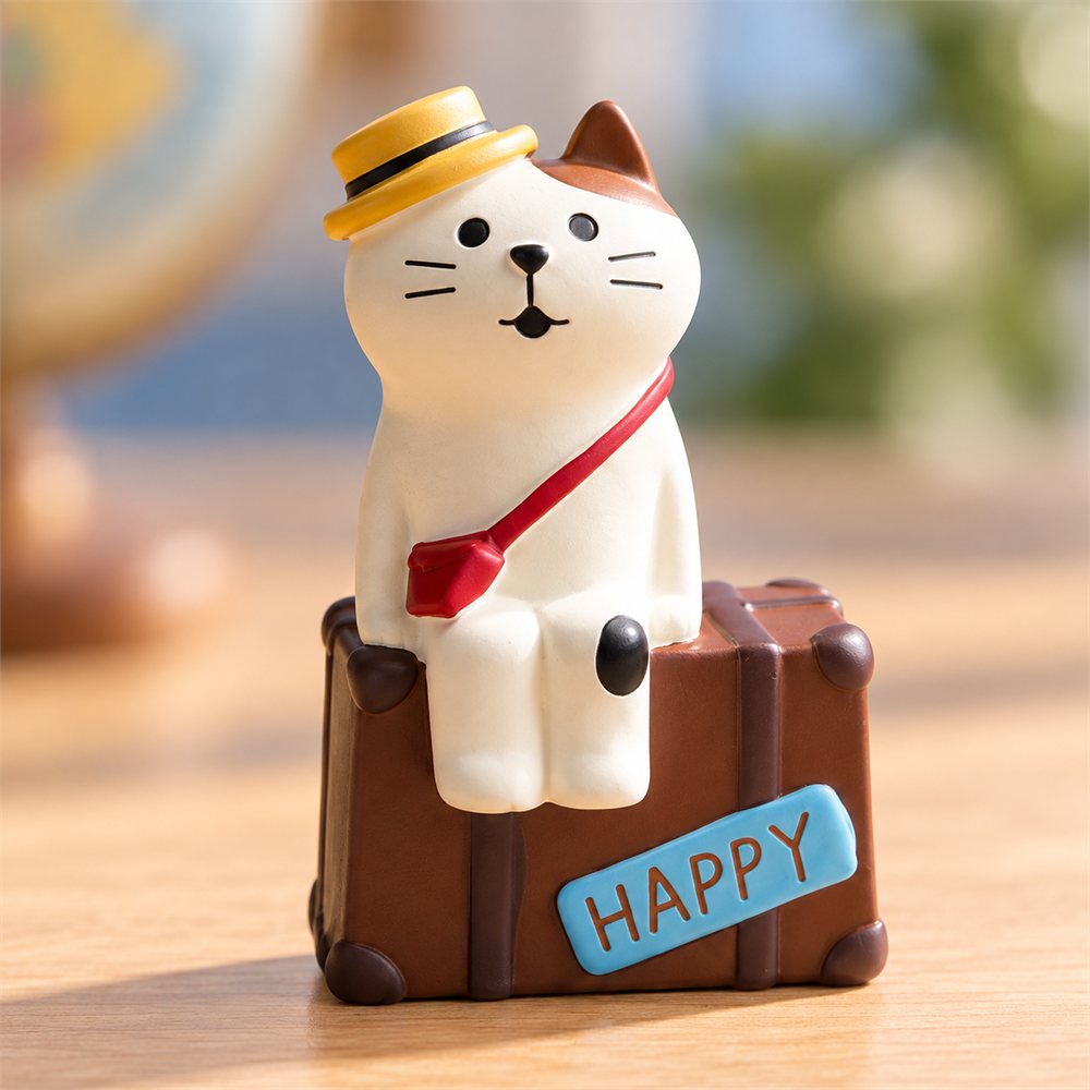 Travel Cat Globe Figurine Set, Miniature Suitcase Desk Decor, Traveler Gift