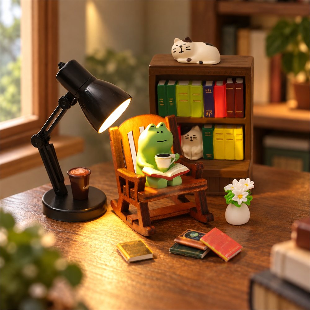 Reading Frog Rocking Chair Night Light, Cozy Bookish Desk Decor, Frog Lover Gift