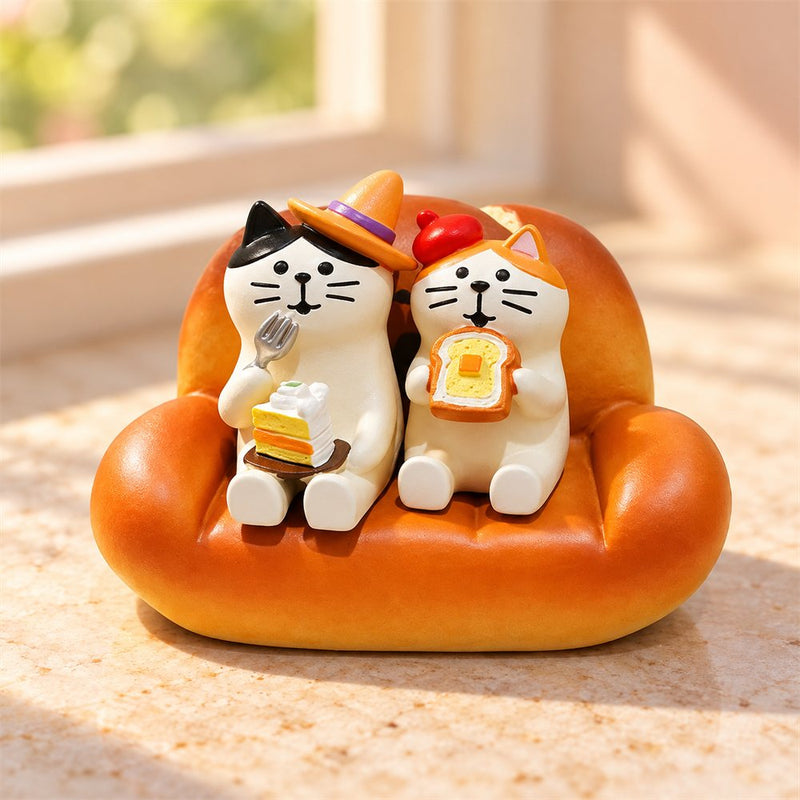 Bread Sofa Cat Figurine Set, Cute Bakery Desk Decor, Cat Lover Gift