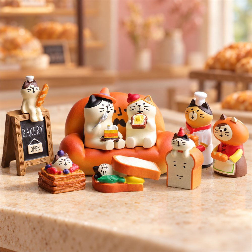 Cat Bakery Figurine Set, Bread Sofa Miniatures, Baker Gift