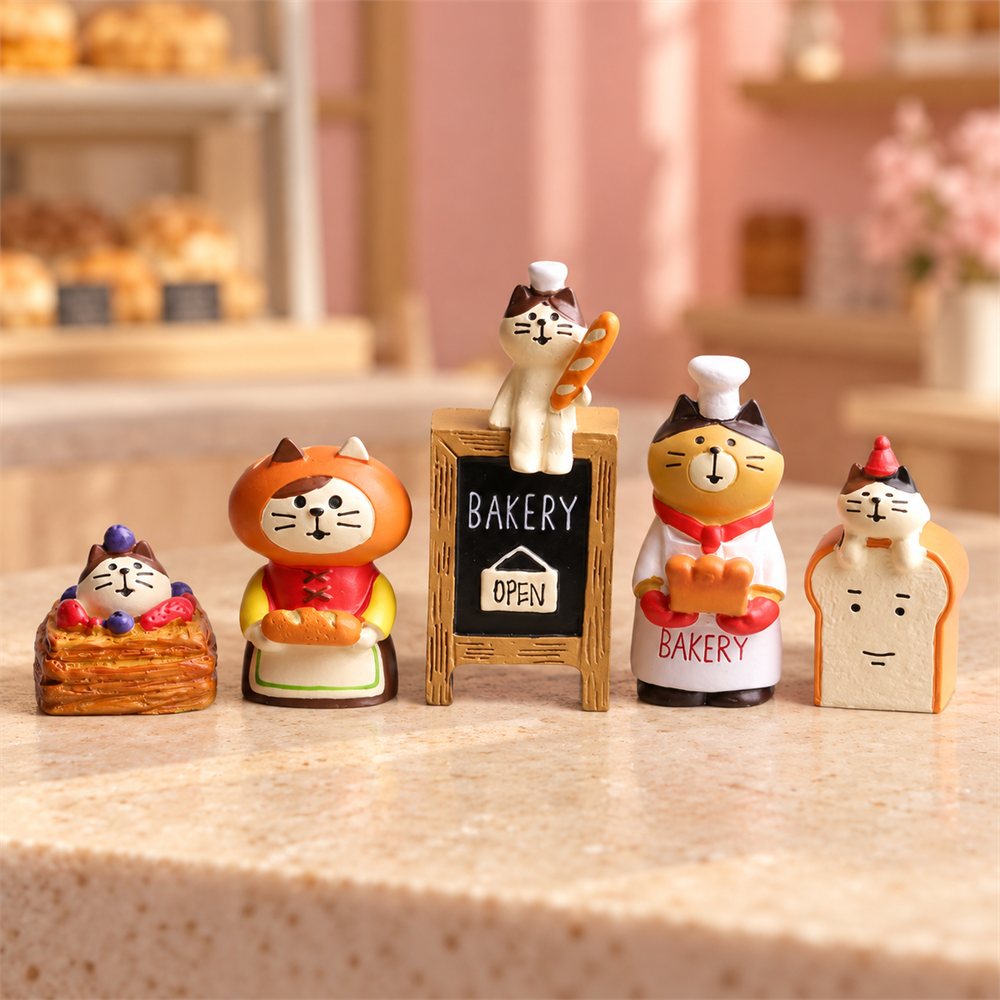 Cat Bakery Figurine Set, Bread Sofa Miniatures, Baker Gift